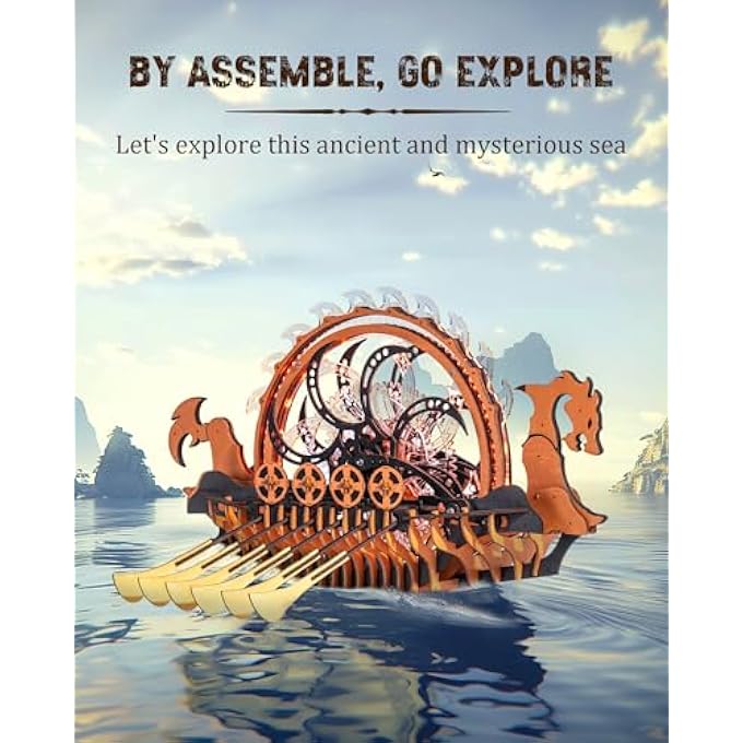 3D PUZZLE WOODEN SHIP WOODEN MODELS CONSTRUCTION KITS ADULTS, MODEL BOAT GIFTS FOR CHILDREN AND ADULTS, CREATIVE TOY AND HOME DECORATION, 229 PIECES, VIKING DRAGON SHIP, LK802 - Image 3